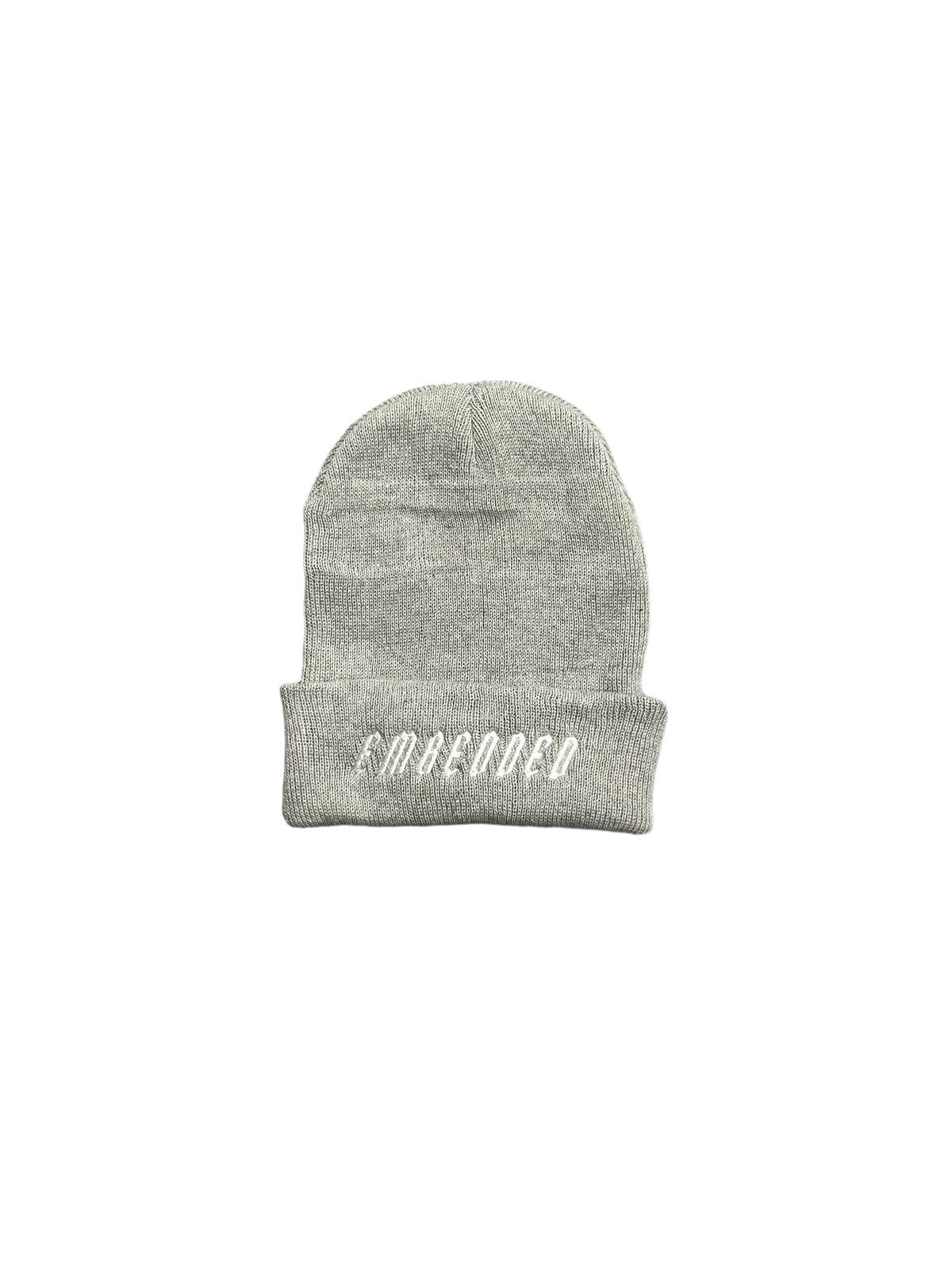 Emb Grey embroidered beanie