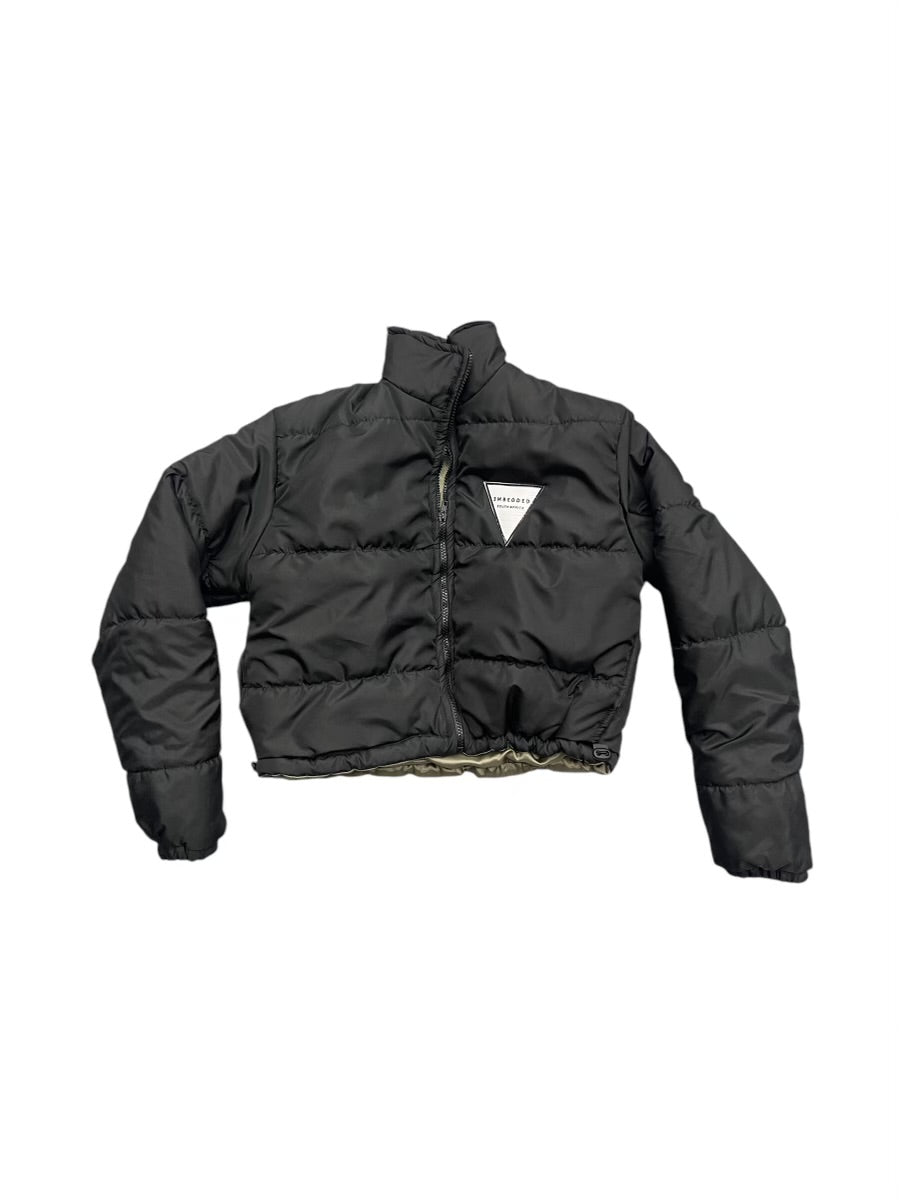 Emb Black Crop Puffer Jacket