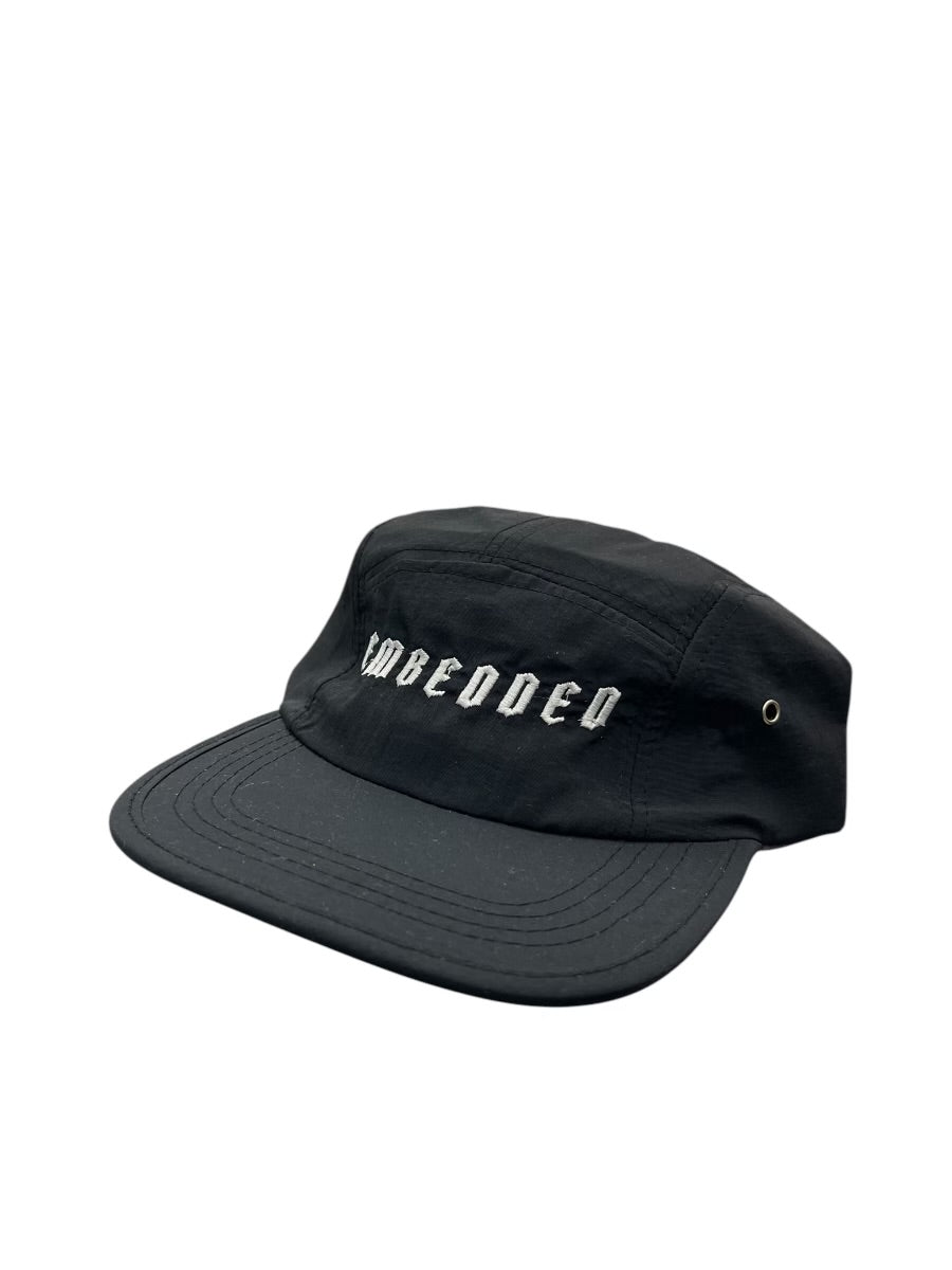 Emb Black 5 panel cap