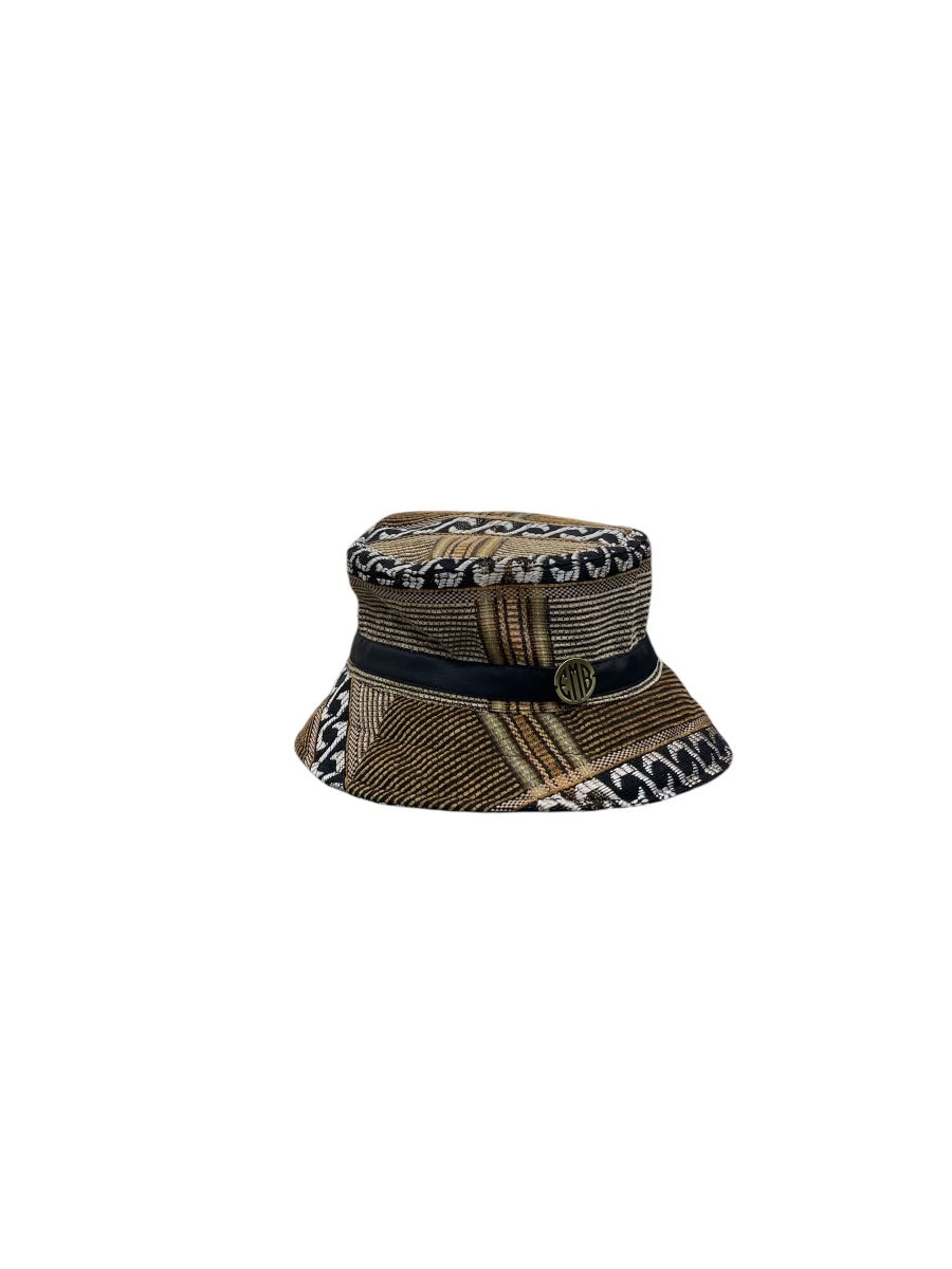 Emb Brown Pattern Canva Bucket Hat