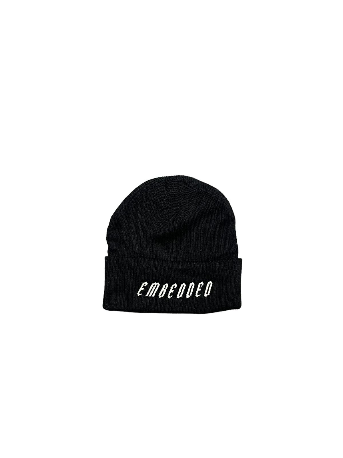 Emb Black Embroidered beanie