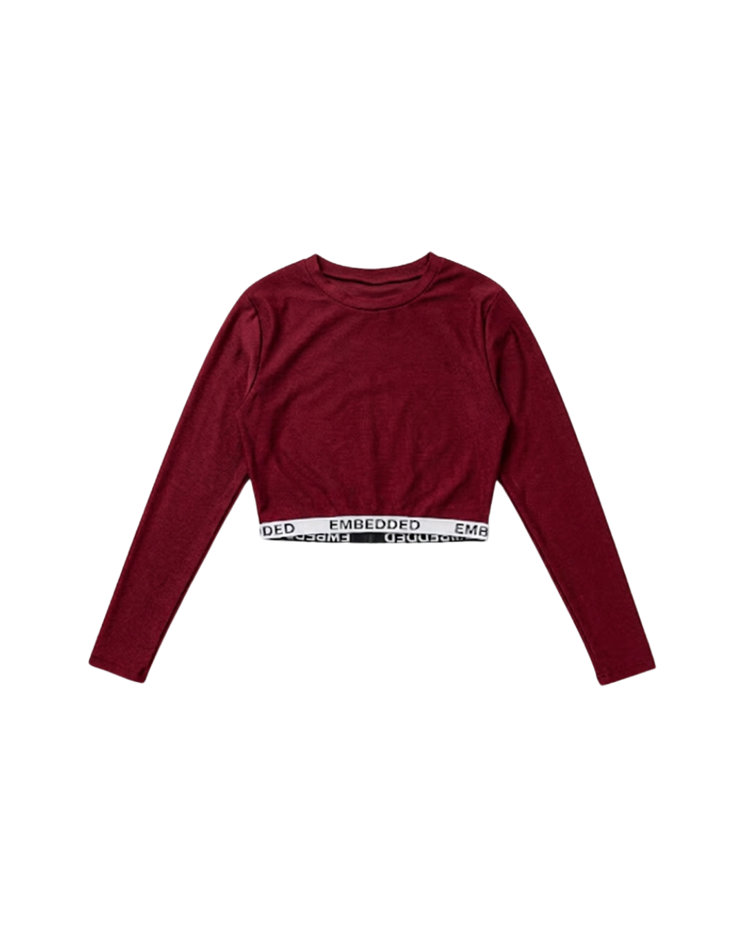 EMB Burgundy Elastic Long Sleeve Crop Top