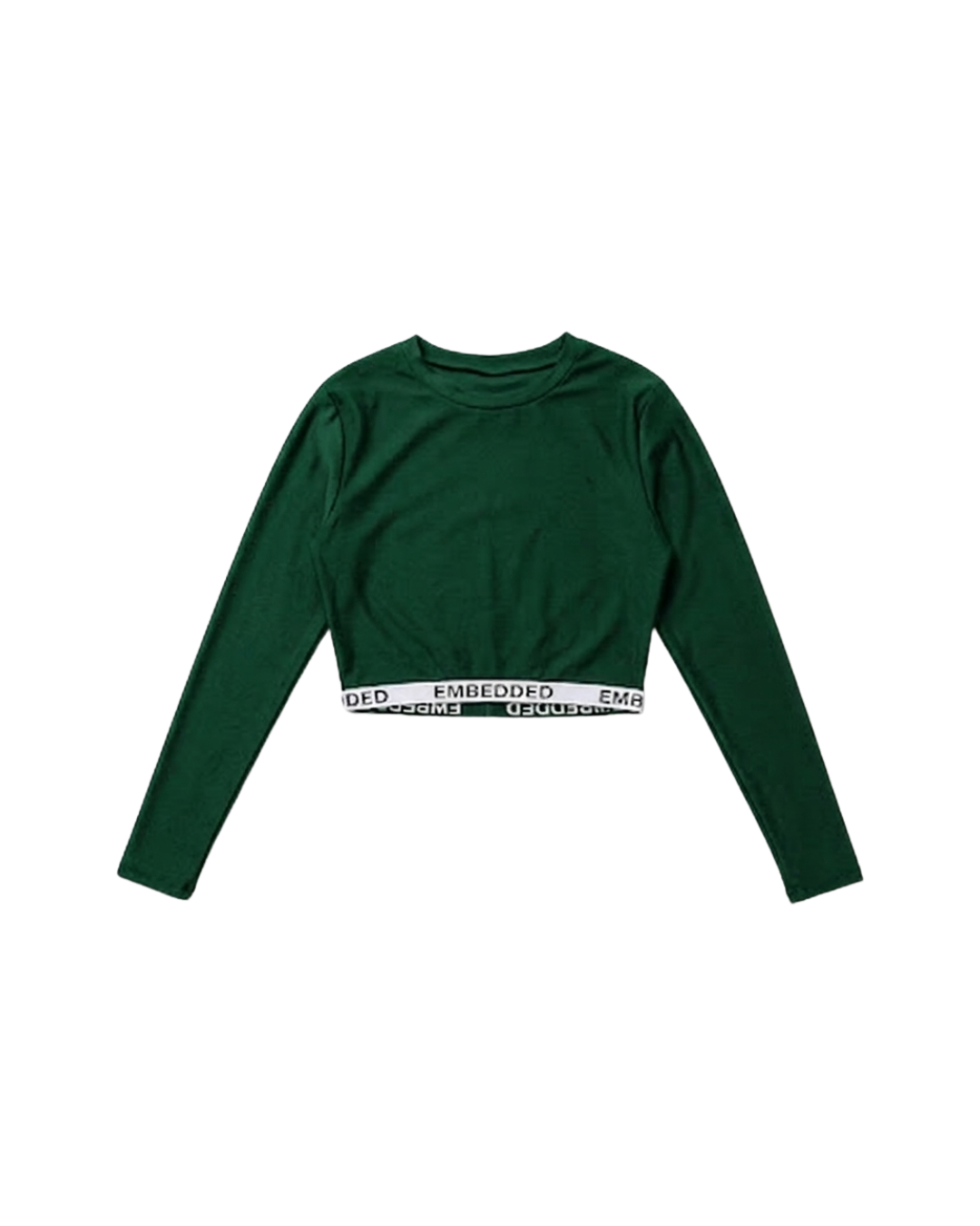 EMB Bottle Green Elastic Long Sleeve Crop Top