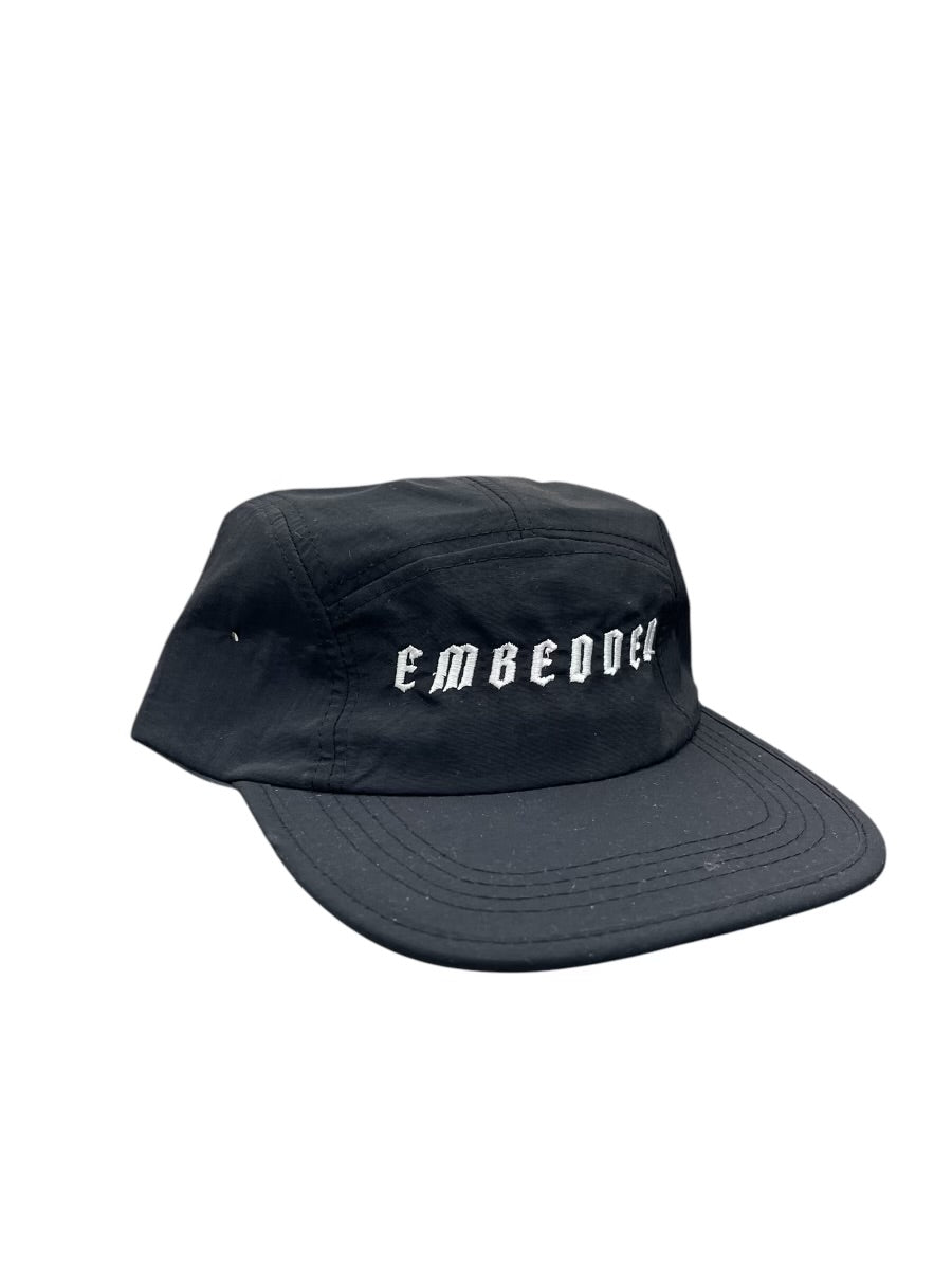 Emb Black 5 panel cap