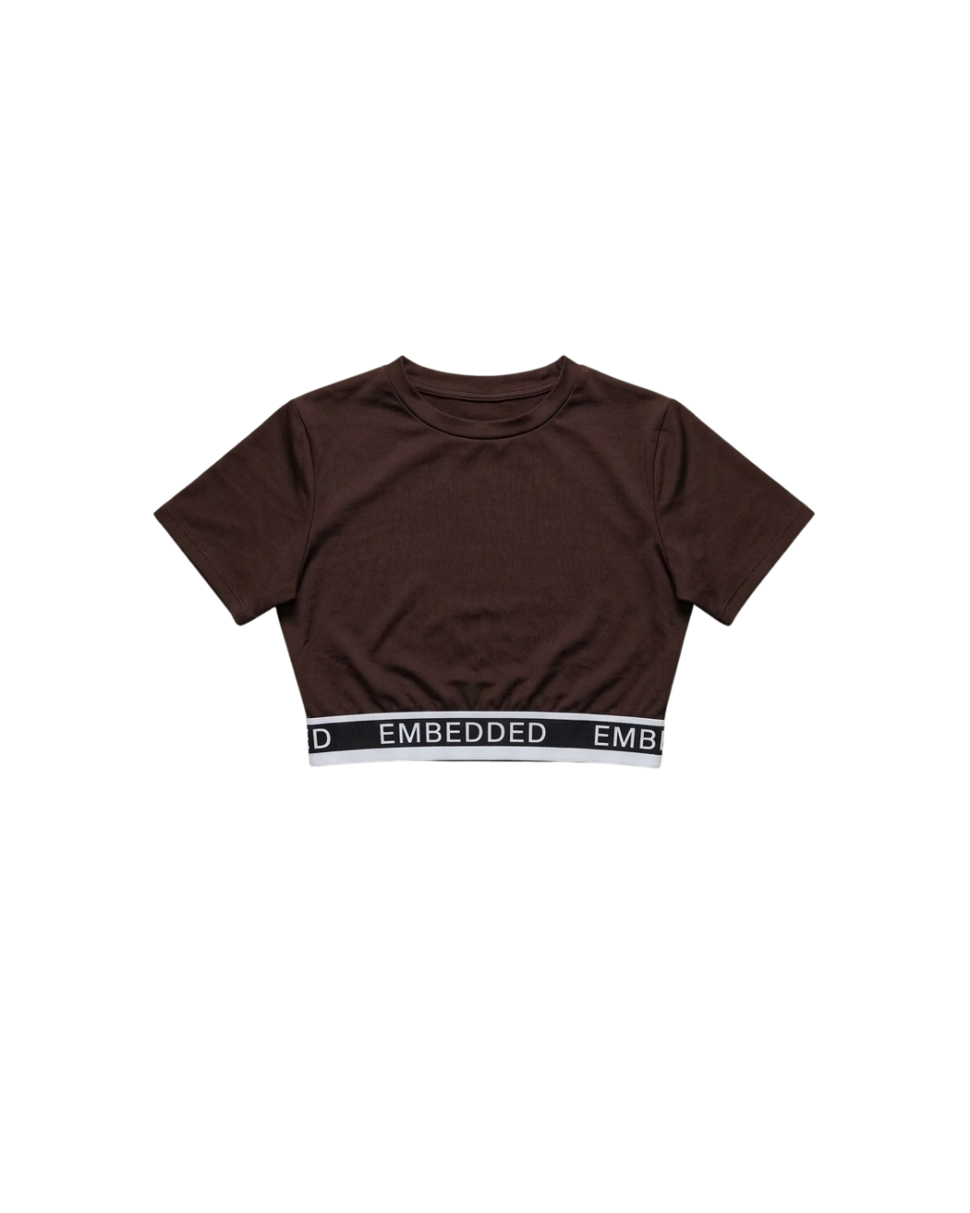 EMB Brown Elastic Short Sleeve Crop Top