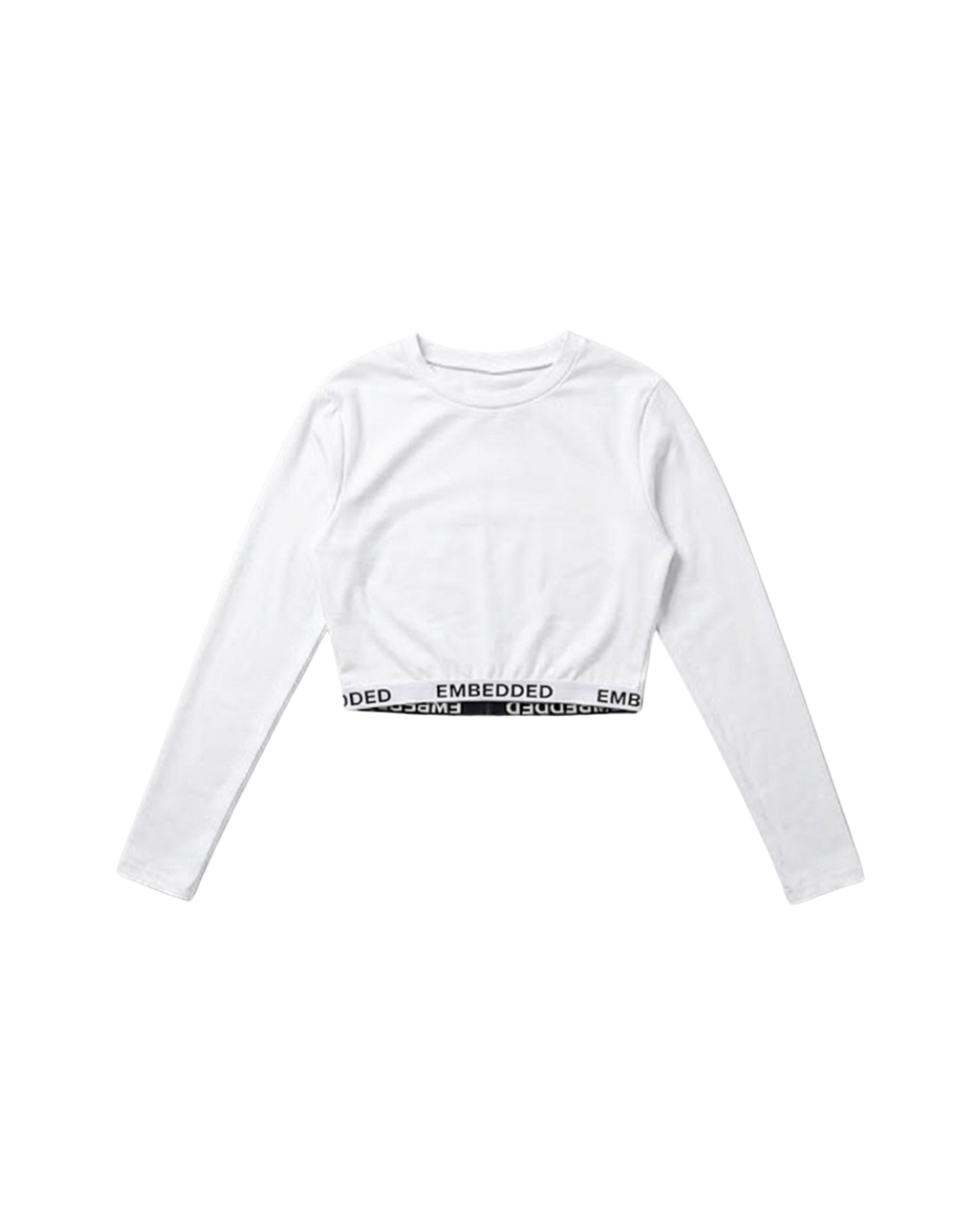 EMB White Elastic Long Sleeve Crop Top