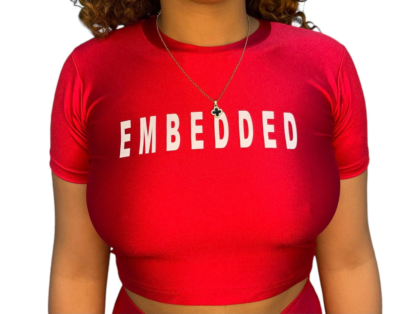 Embedded Red Crop Top