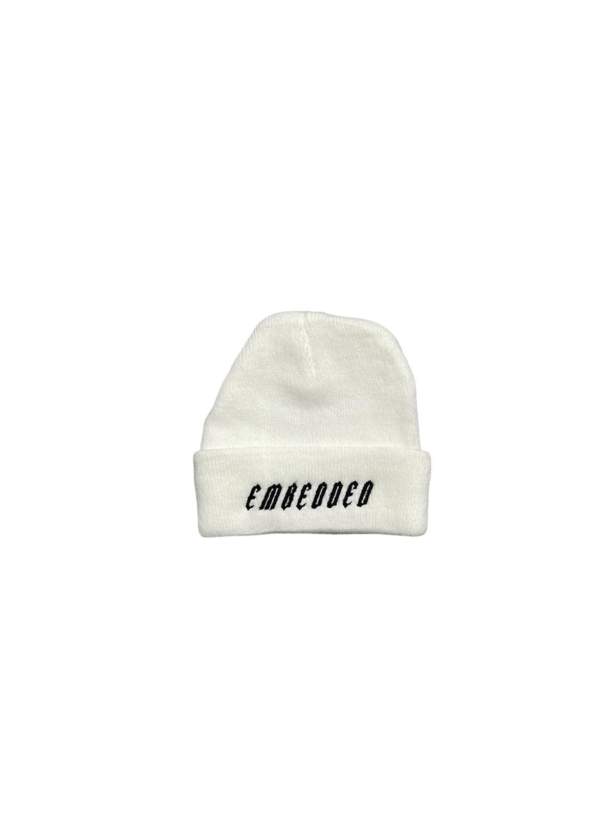 EMB white embroidered beanie