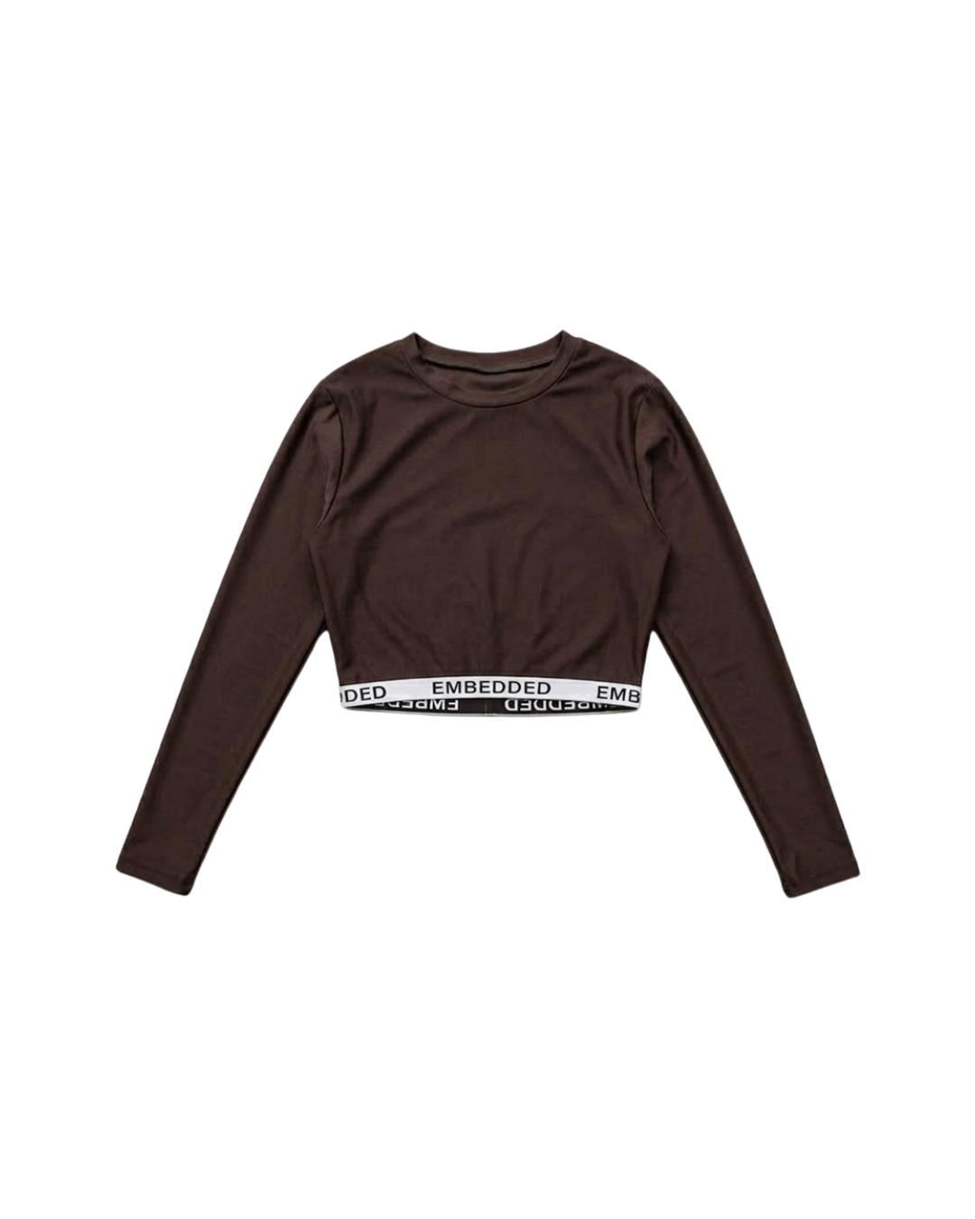EMB Brown Elastic Long Sleeve Crop Top