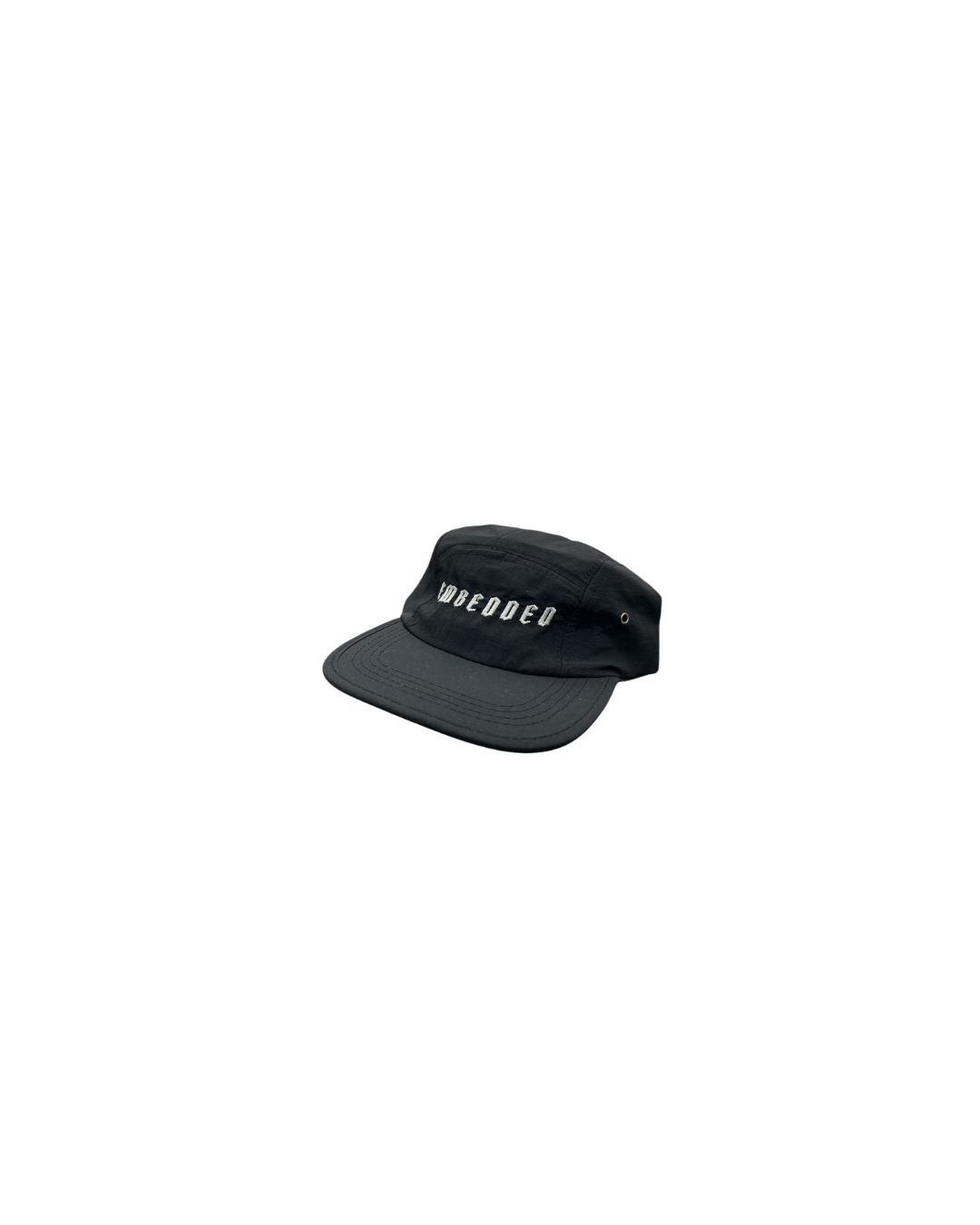 Emb Black 5 panel cap