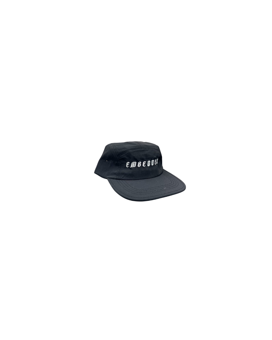 Emb Black 5 panel cap