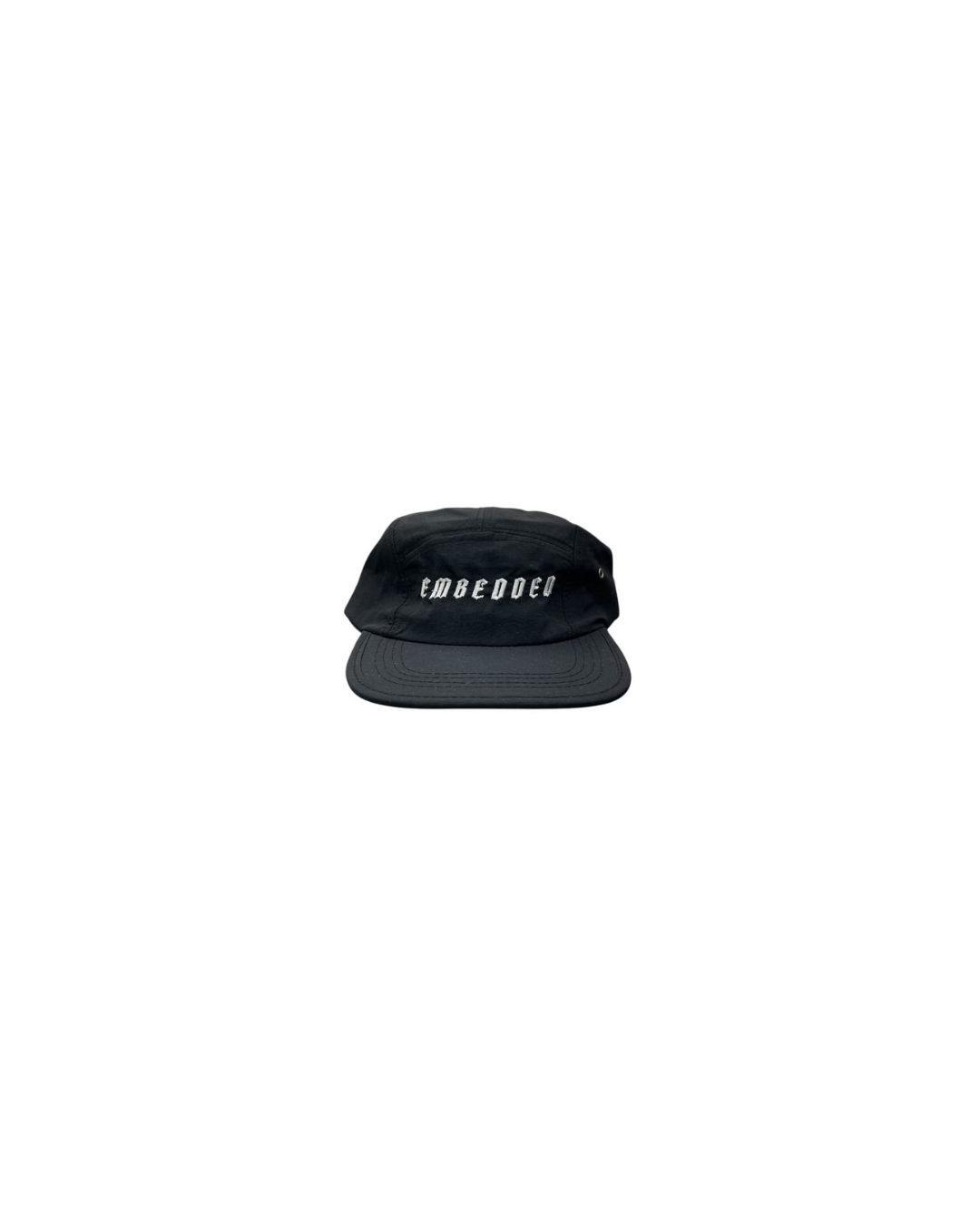 Emb Black 5 panel cap