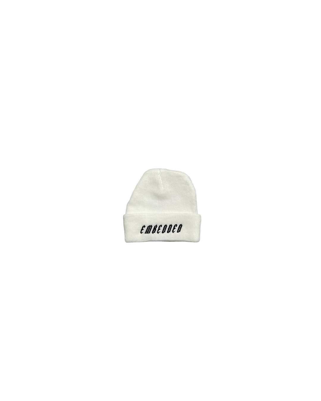 EMB white embroidered beanie
