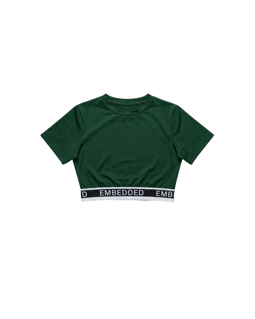 EMB Bottle Green Elastic Short Sleeve Crop Top
