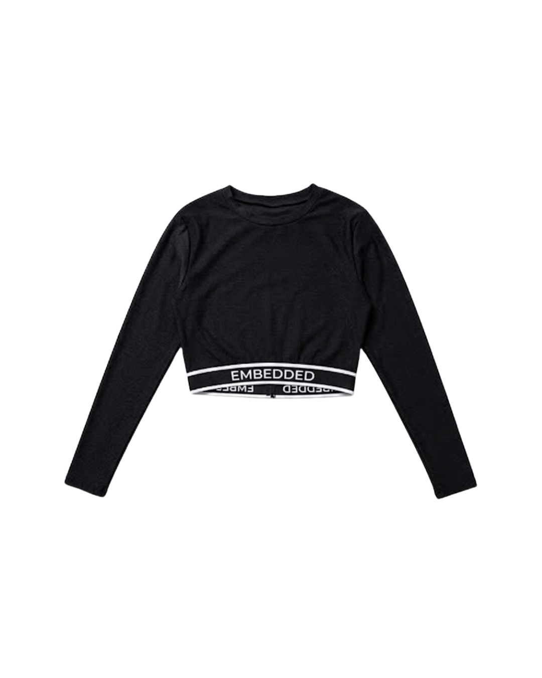 EMB WT Black Elastic Long Sleeve Crop Top
