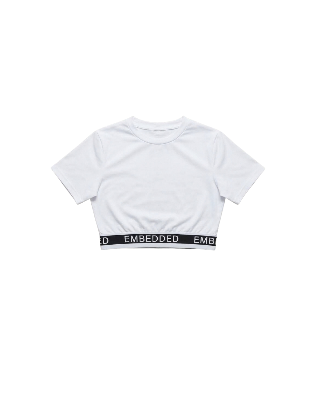 EMB White Elastic Short Sleeve Crop Top